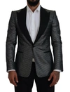Dolce & Gabbana Black Silver Jacquard Slim Fit Jacket Blazer In Black