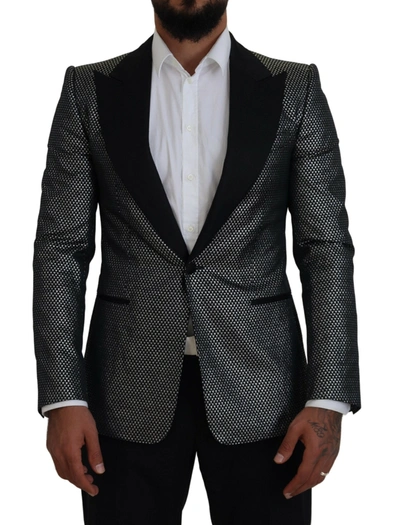DOLCE & GABBANA DOLCE & GABBANA BLACK SILVER JACQUARD SLIM FIT JACKET MEN'S BLAZER