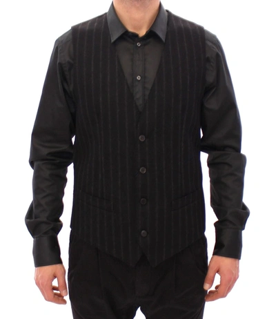 Dolce & Gabbana Elegant Black Striped Single Breasted Dress Men's Vest