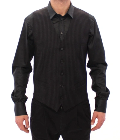 Dolce & Gabbana Elegant Black Striped Wool Dress Men's Vest