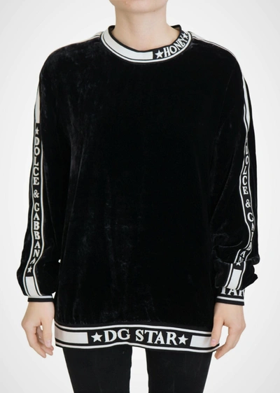 Dolce & Gabbana Black Velvet Crewneck Pullover Sweater