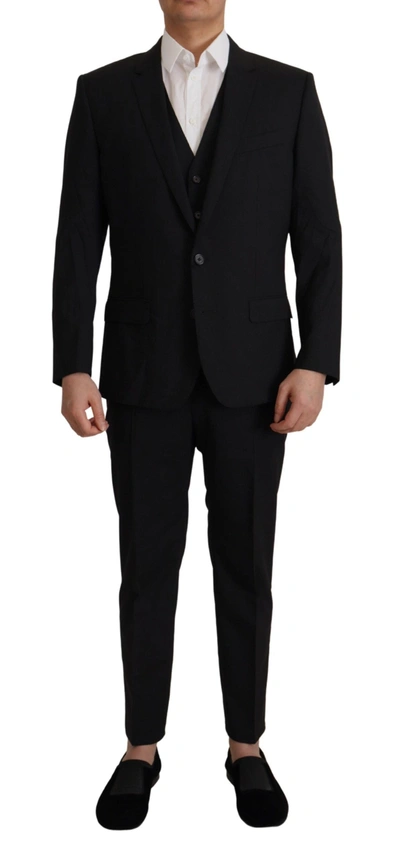 Dolce & Gabbana Elegant Black Three Piece Wool Men's Suit