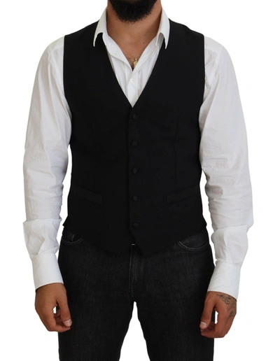 Dolce & Gabbana Virgin Wool Waistcoat Formal Men's Vest In Black