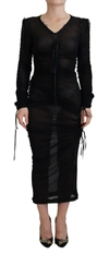 Dolce & Gabbana Black Viscose Bodycon Sheath Midi Dress In Black