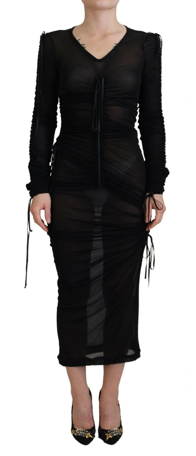 Dolce & Gabbana Black Viscose Bodycon Sheath Midi Dress