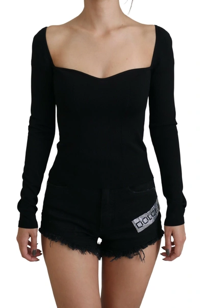 Dolce & Gabbana Black Viscose Sweetheart Neck Pullover Sweater