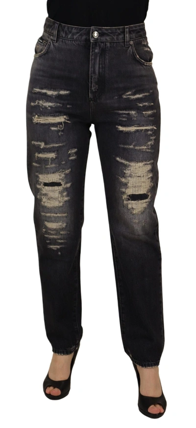 Dolce & Gabbana Black Washed Tattered High Waist Denim Jeans