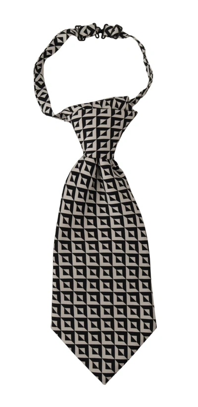 Dolce & Gabbana Black White Geometric 100% Silk Adjustable Accessory Tie