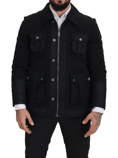 Dolce & Gabbana Black Wool Collared Full Zip Jacket