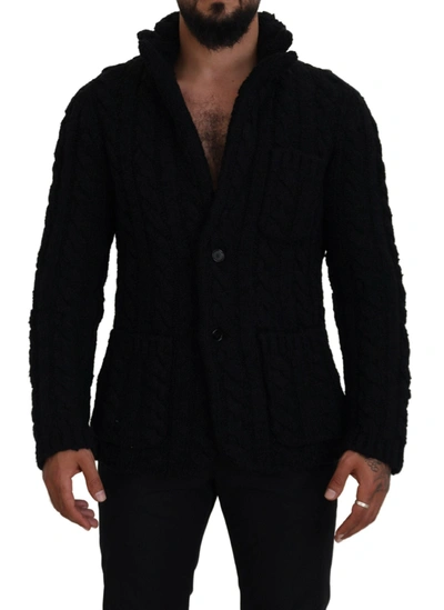 DOLCE & GABBANA DOLCE & GABBANA ELEGANT BLACK WOOL-CASHMERE BLEND MEN'S CARDIGAN