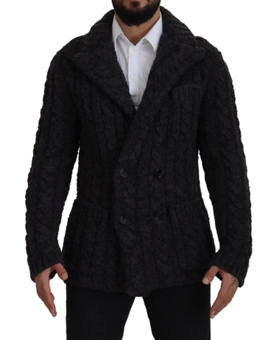 Dolce & Gabbana Black Wool Knit Double Breasted Coat Jacket