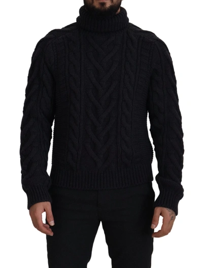 Dolce & Gabbana Black Wool Knit Turtleneck Pullover Jumper