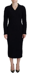 Dolce & Gabbana Black Wool Knitted Sheath Sweater Dress In Black