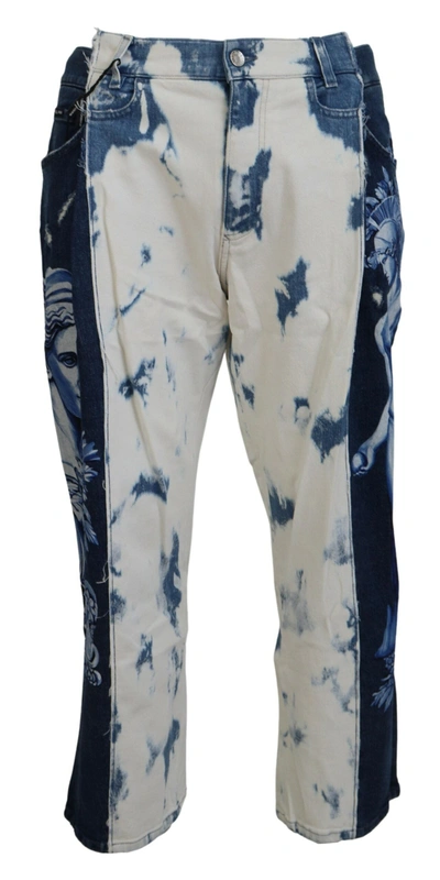 Dolce & Gabbana Elegant Loose Fit Denim Pants With Unique Men's Print In Blue