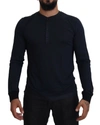 Dolce & Gabbana Blue Cotton Button Crewneck Pullover Sweater In Blue
