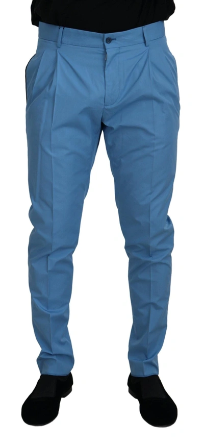 Dolce & Gabbana Blue Cotton Silk Trousers Chinos Pants