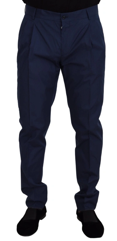 DOLCE & GABBANA DOLCE & GABBANA ELEGANT SLIM FIT CHINOS IN BLUE SILK MEN'S BLEND