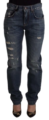 Dolce & Gabbana Blue Denim Baroque Heart Logo Patch Pants Jeans In Blue