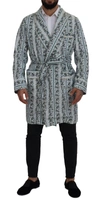 Dolce & Gabbana Blue Floral Cotton Robe Coat Jacket In Blue