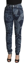 Dolce & Gabbana Blue Graphic Print Cotton Skinny Denim Jeans In Brown