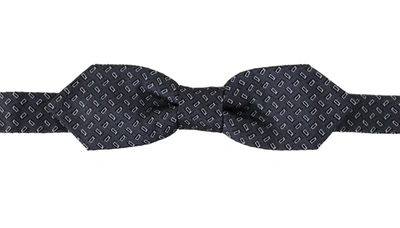 Dolce & Gabbana Blue Gray Polka Dot 100% Silk Neck Papillon Tie