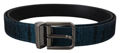 Dolce & Gabbana Blue Jacquard Moire Silver Metal Buckle