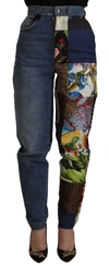 Dolce & Gabbana Blue Jeans Jacquard Majolica High Waist Pants In Blue