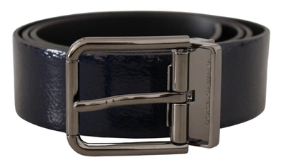 Dolce & Gabbana Blue Patent Leather Vernice Silver Logo Buckle Belt