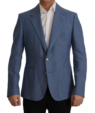 Dolce & Gabbana Blue Single Breasted Logo Blazer Jacket