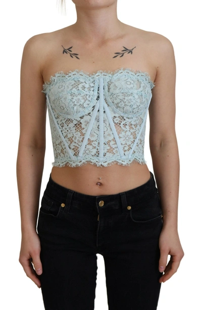 Dolce & Gabbana Woman Top Sky Blue Size 10 Cotton, Viscose, Polyamide In Light Blue