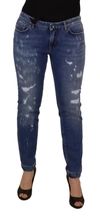 Dolce & Gabbana Blue Washed Cotton Skinny Low Waist Denim Jeans In Blue