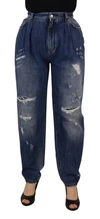 Dolce & Gabbana Blue Washed High Waist Loose Fit Pants In Blue