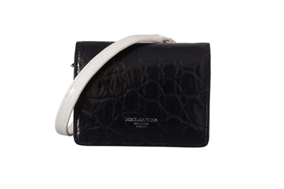 Dolce & Gabbana Blue White Caiman Leather Strap Card Holder Wallet