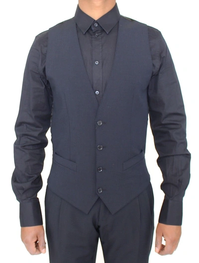 Dolce & Gabbana Elegant Blue Wool Dress Men's Vest