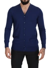 Dolce & Gabbana Blue Wool V-neck Button Down Cardigan Sweater In Blue