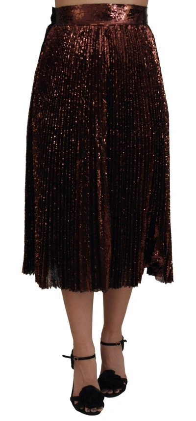Dolce & Gabbana Bronze Sequined High Waist A-line Maxi Skirt