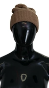 Dolce & Gabbana Brown Solid Knitted Fur Ball Winter Beanie Hat In Brown