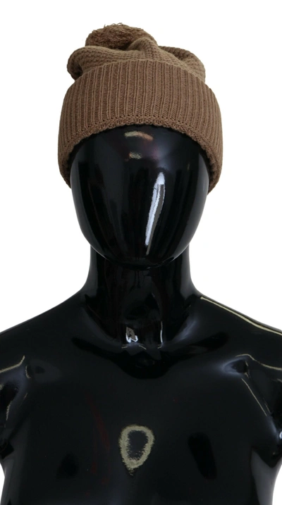 DOLCE & GABBANA DOLCE & GABBANA ELEGANT CAMEL KNIT BEANIE WITH FUR WOMEN'S ACCENT