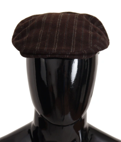 Dolce & Gabbana Elegant Striped Wool Blend Newsboy Men's Cap In Brown
