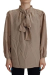 Dolce & Gabbana Brown Waistband Sleeves Ascot Collar Top Blouse In Brown
