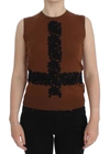 Dolce & Gabbana Brown Wool Black Lace Vest Sweater Top In Beige