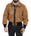 DOLCE & GABBANA DOLCE & GABBANA ELEGANT DARK CAMEL ZIP BLOUSON MEN'S JACKET