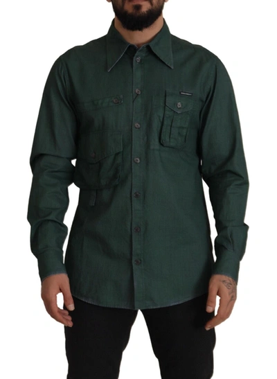 DOLCE & GABBANA DOLCE & GABBANA EMERALD ELEGANCE SLIM FIT CASUAL MEN'S SHIRT