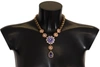 Dolce & Gabbana Gold Brass Crystal Purple Pink Pearl Pendants Necklace In Gold
