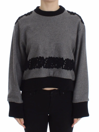 Dolce & Gabbana Grey Black Lace Wool Cashmere Jumper