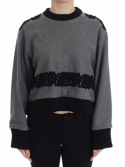 DOLCE & GABBANA DOLCE & GABBANA ELEGANT GRAY CASHMERE BLEND LACE WOMEN'S SWEATER