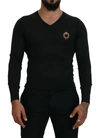 DOLCE & GABBANA DOLCE & GABBANA V-NECK CASHMERE SWEATER WITH HEART MEN'S EMBROIDERY