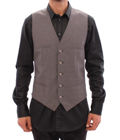 Dolce & Gabbana Gray Cotton Slim Fit Button Front Dress Vest