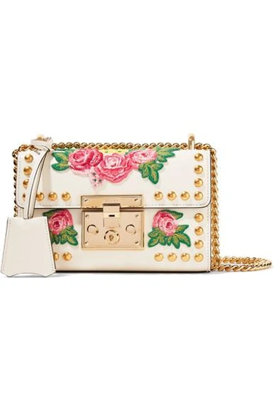 Gucci Small Padlock Embroidered Leather Shoulder Bag - White