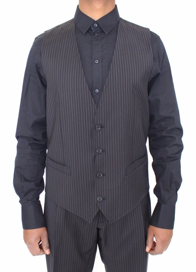 DOLCE & GABBANA DOLCE & GABBANA ELEGANT GRAY STRIPED DRESS MEN'S VEST